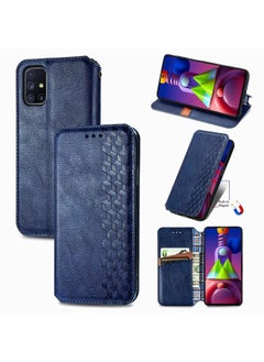 Case Cover For Samsung Galaxy M51 Cubic Grid Pressed Horizontal Flip Magnetic PU Leather Case with Holder & Card Slots & Wallet Blue