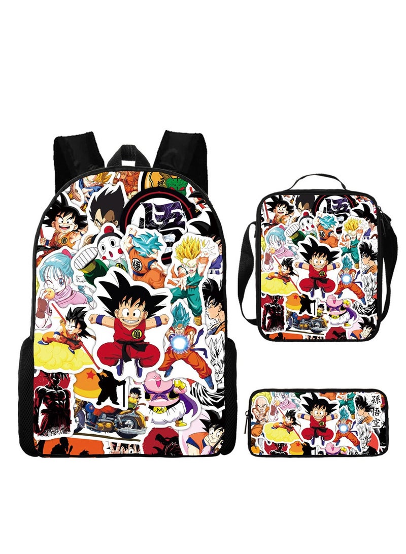 Anime cartoon Dragon Ball backpack for primary and secondary school students, large capacity backpack, shoulder bag, pencil case, 3-piece set for both men and women - Image 1