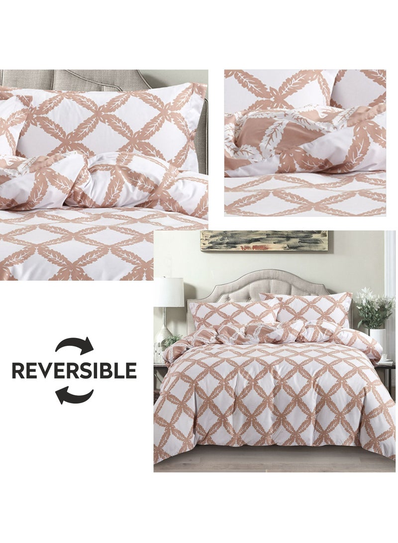 Donetella 3-Piece Duvet Cover Set Without Filler Microfiber Beige/Ivory Queen - Image 2