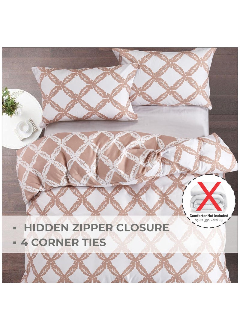 Donetella 3-Piece Duvet Cover Set Without Filler Microfiber Beige/Ivory Queen - Image 3
