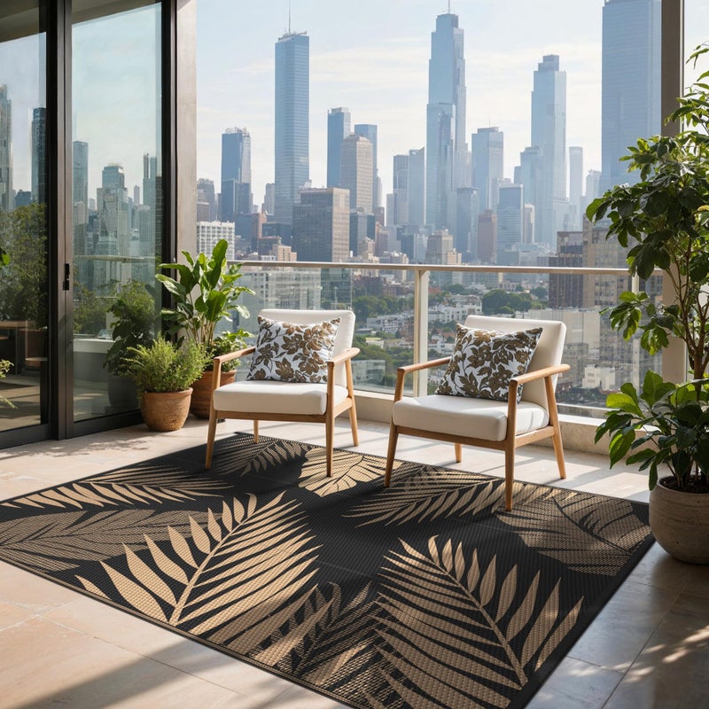 sarben Outdoor Rug 4â€™x6â€™ Waterproof for Patio Clearance, Reversible Indoor Outdoor Plastic Straw Camping Rug Carpet, RV Mat, Large Area Rug for Deck, Backyard, Balcony, Porch, Beach, Black & Brown - Image 4