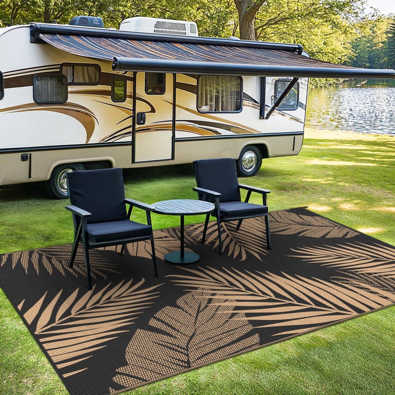 sarben Outdoor Rug 4â€™x6â€™ Waterproof for Patio Clearance, Reversible Indoor Outdoor Plastic Straw Camping Rug Carpet, RV Mat, Large Area Rug for Deck, Backyard, Balcony, Porch, Beach, Black & Brown - Image 5