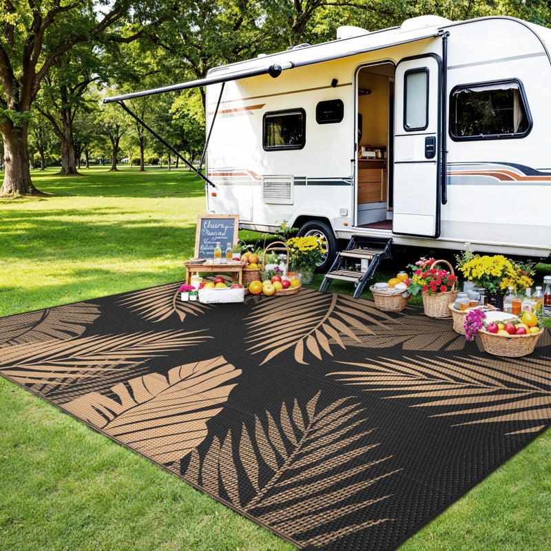 sarben Outdoor Rug 4â€™x6â€™ Waterproof for Patio Clearance, Reversible Indoor Outdoor Plastic Straw Camping Rug Carpet, RV Mat, Large Area Rug for Deck, Backyard, Balcony, Porch, Beach, Black & Brown - Image 3