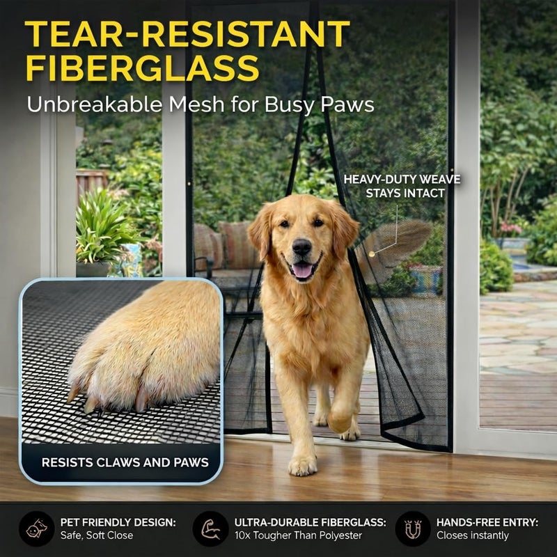 AUGO Heavy Duty Magnetic Screen Door Meshâ€“ Premium Reinforced Fiberglass Mesh, Pet & Kid Friendly, Tear Resistant Hands-Free Self Sealing Closure, Keep Open Feature â€“ 38" x 83" - Image 3