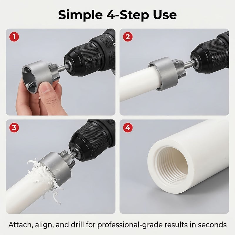 12 قطعة مجموعة أدوات تشكيل خيوط الأنابيب لأنابيب PVC البلاستيكية مقاس 1/2 و 3/4 و 1 بوصة مع محول مثقاب كهربائي - Image 3