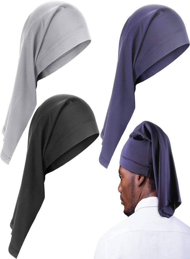 Foaincore 3 Pieces Satin Lined Dread Loc Cap Long Braid Cap Elastic Dreadlock Tube Sock for Full Cover Hair Stocking Night Sleep Bonnet (Gray, Blue, Black) - Image 1