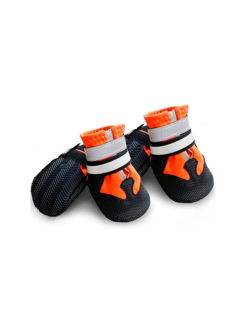 SYOSI Non-Slip Dog Protective Boots, Waterproof Dog Boots for Injured Paws, Set of 4 Wear-Resistant Dog Shoes with Reflective Straps, for Small Medium Large Dogs Outdoor (M, Orange)
