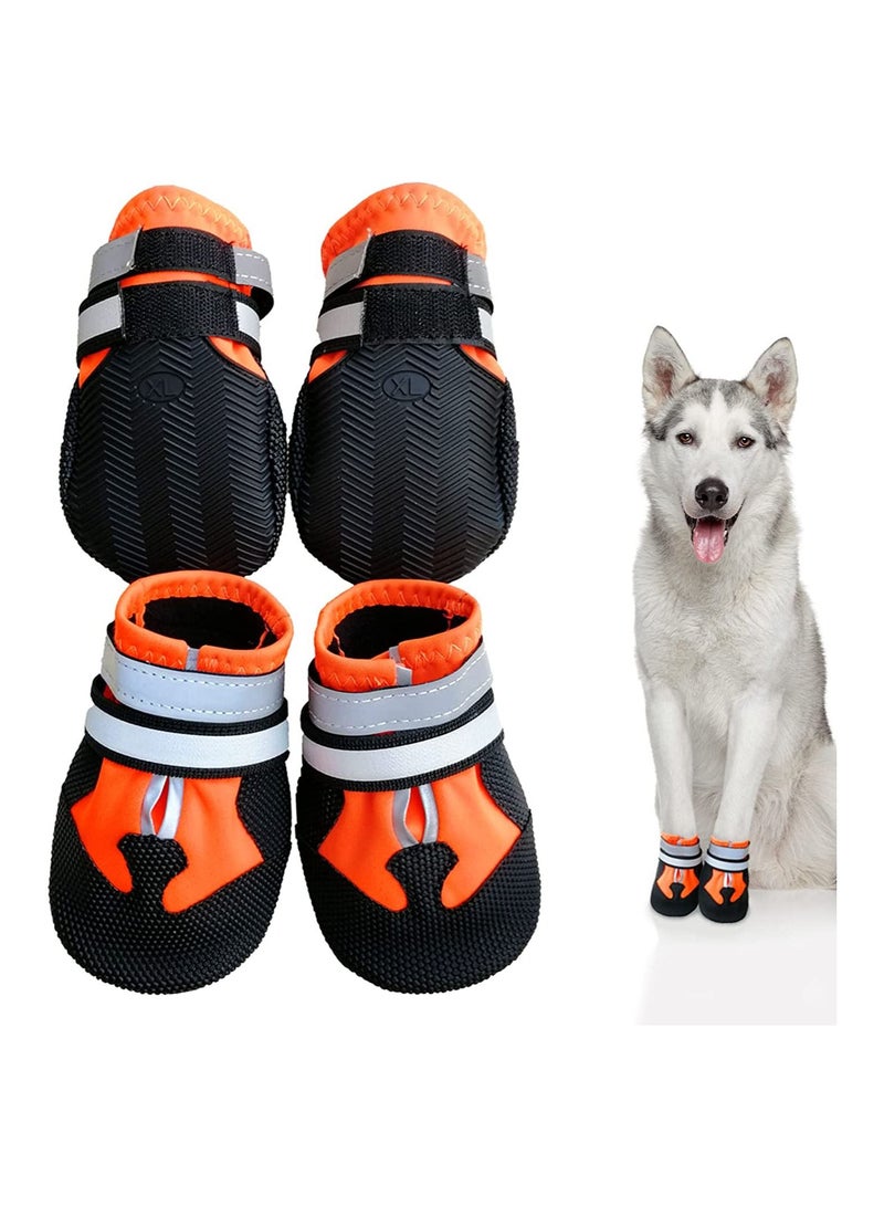 SYOSI Non-Slip Dog Protective Boots, Waterproof Dog Boots for Injured Paws, Set of 4 Wear-Resistant Dog Shoes with Reflective Straps, for Small Medium Large Dogs Outdoor (M, Orange)