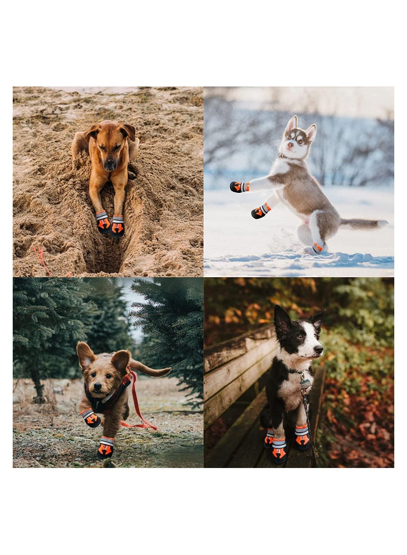 SYOSI Non-Slip Dog Protective Boots, Waterproof Dog Boots for Injured Paws, Set of 4 Wear-Resistant Dog Shoes with Reflective Straps, for Small Medium Large Dogs Outdoor (M, Orange)