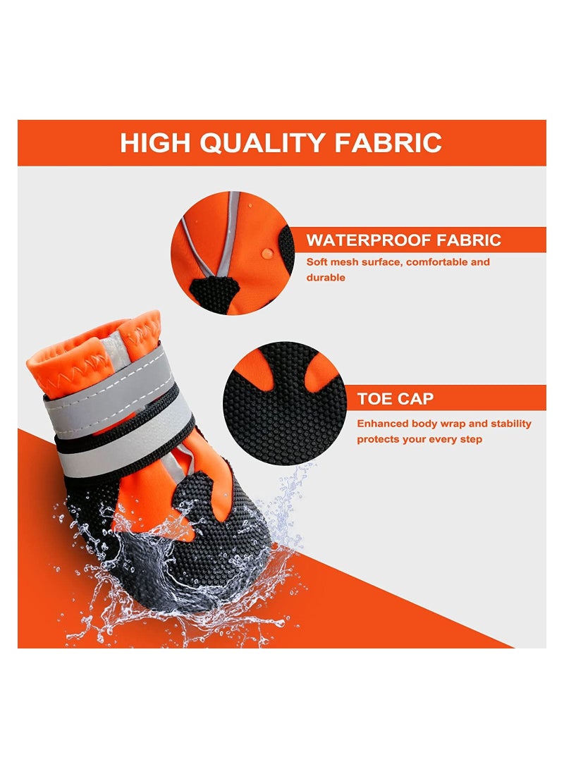 SYOSI Non-Slip Dog Protective Boots, Waterproof Dog Boots for Injured Paws, Set of 4 Wear-Resistant Dog Shoes with Reflective Straps, for Small Medium Large Dogs Outdoor (M, Orange)