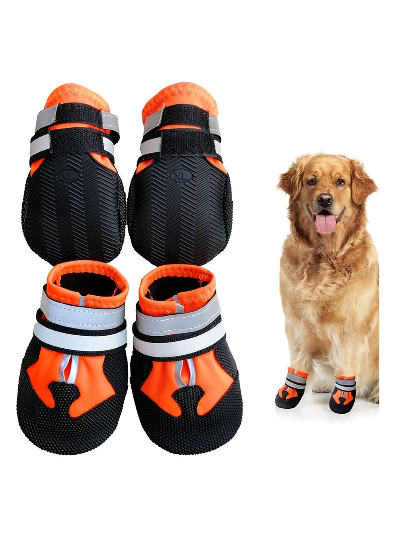 SYOSI Non-Slip Dog Protective Boots, Waterproof Dog Boots for Injured Paws, Set of 4 Wear-Resistant Dog Shoes with Reflective Straps, for Small Medium Large Dogs Outdoor (M, Orange)