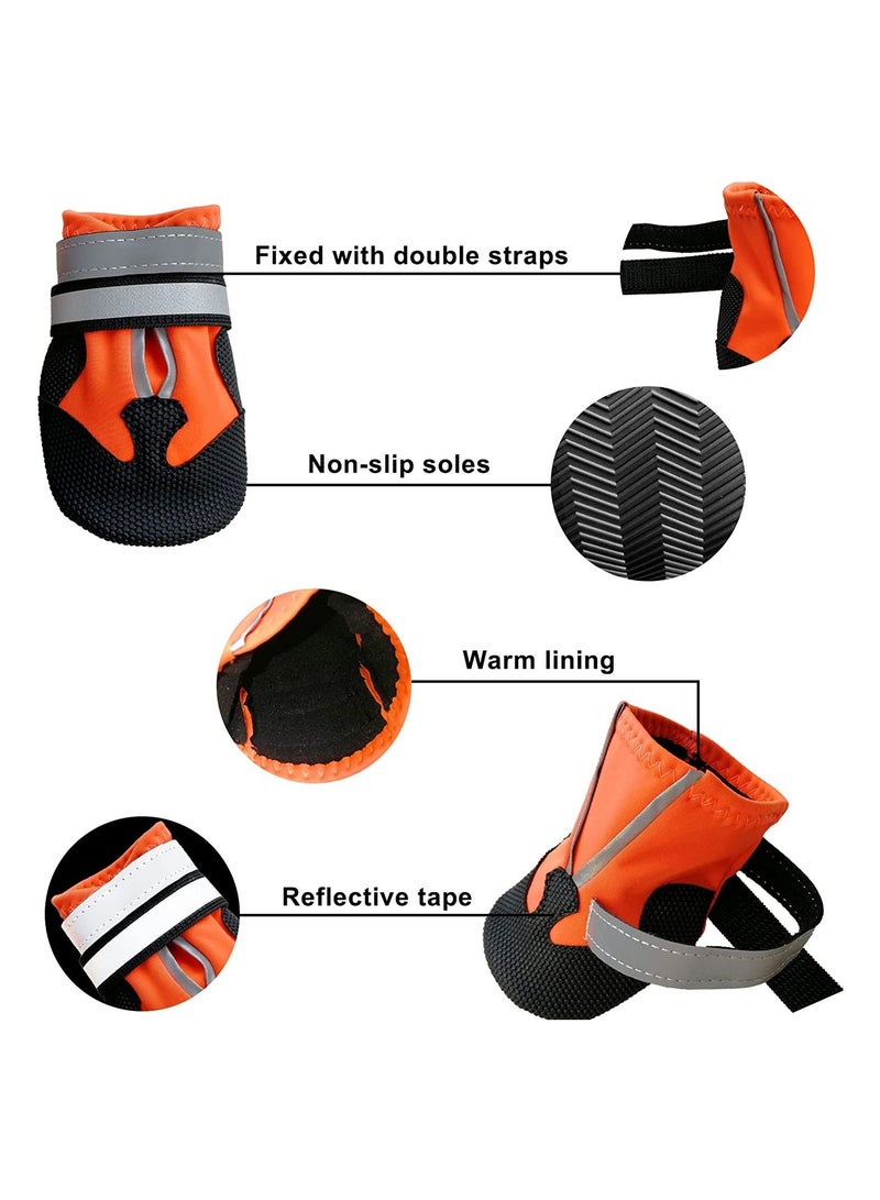 SYOSI Non-Slip Dog Protective Boots, Waterproof Dog Boots for Injured Paws, Set of 4 Wear-Resistant Dog Shoes with Reflective Straps, for Small Medium Large Dogs Outdoor (M, Orange)