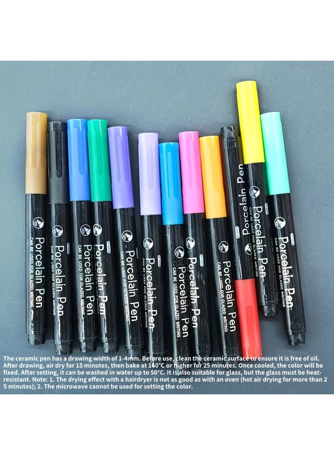 12 Colors Ceramic Painting Markers Water Based Non Toxic for Glass Art - Image 1