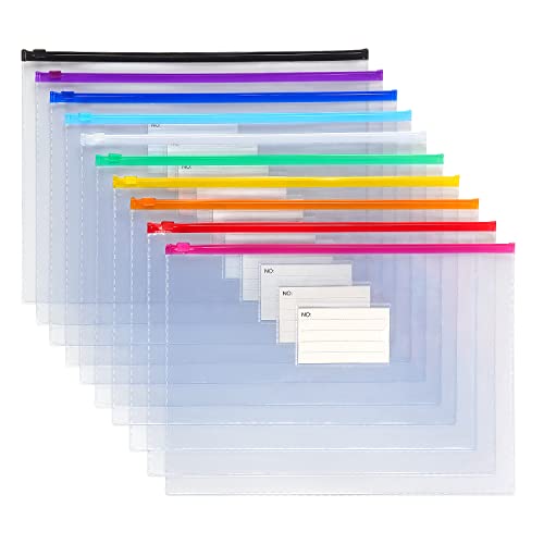 Tamaki 10 Pack Plastic Envelope Poly Zip Envelop Plastic Envelopes Files Zipper Folders, A4 Size, Letter Size, for School Office Supplies, 10 Color (13x9.25) - Image 2