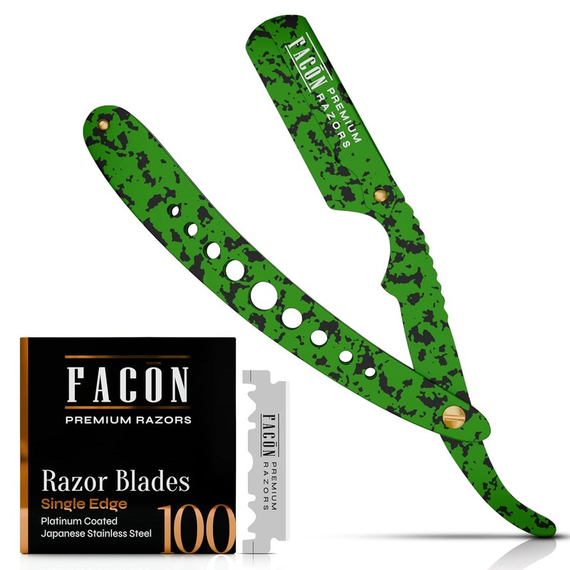 FACON Facón Straight Razors for Men - Professional Barber Straight Edge Razor Kit with 100 Blades, Classic Stainless Steel Barbero Shaver for a Smooth & Precise Shave, Premium Barber Razor for Men's Shaving - Image 1