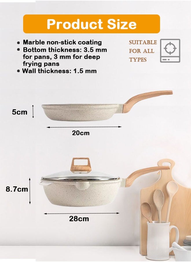 X spring - 7-Piece Granite Nonstick Cookware Set, 18cm Milk Pan + 24cm Stockpot + 20&28cm Frying Pans with Lids, Induction-Compatible, PFOA-Free (White) - Image 1