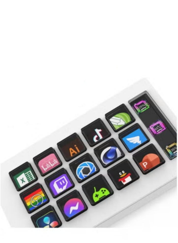 StreamDeck Mini Visual Keyboard LCD on 15Keys Live Content Creation Controller Custom on For Windows/MacOS Kryboard Gift(White)