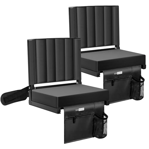 مقاعد ستاد VIVOHOME 2 حزمة مع دعم للظهر ووسادة كرسي مدرج محمول مع حامل أكواب وحزام كتف أسود