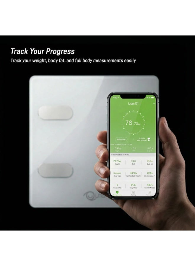 Qutek STEPS Smart Body Composition Scale, Bluetooth with App Sync, Dual BIA Technology, Multi-User Recognition - White - Image 2
