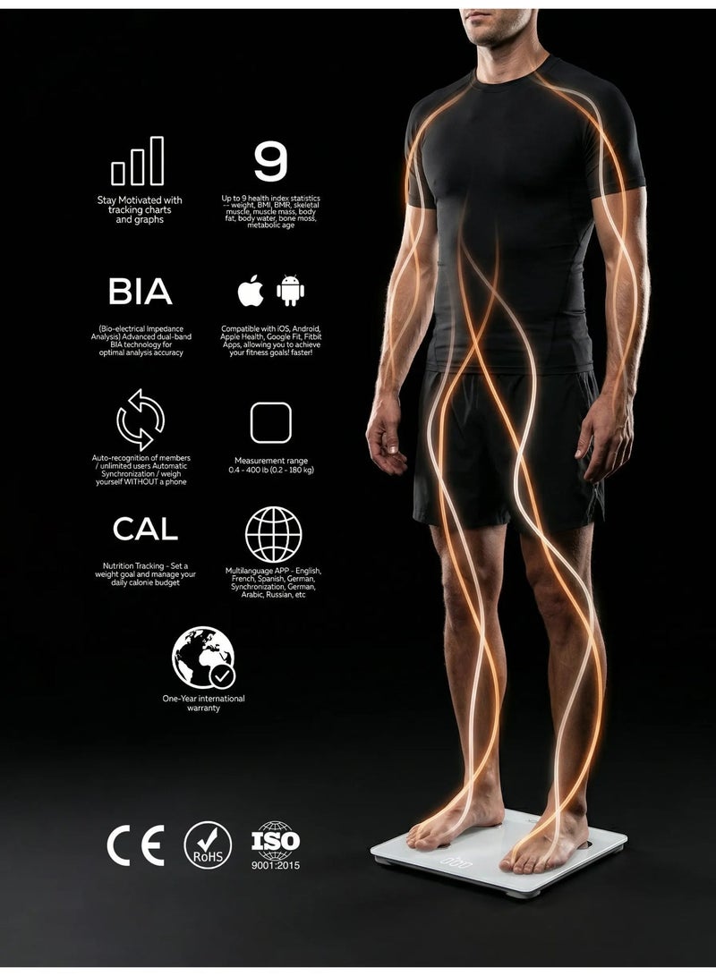 Qutek STEPS Smart Body Composition Scale, Bluetooth with App Sync, Dual BIA Technology, Multi-User Recognition - White - Image 5