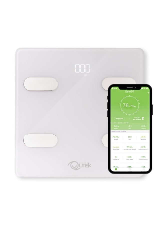 Qutek STEPS Smart Body Composition Scale, Bluetooth with App Sync, Dual BIA Technology, Multi-User Recognition - White - Image 1