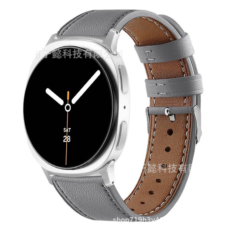 Adjustable Leather Gray Classic Strap Smartwatch Band Compatible with Samsung Galaxy Watch 8 Classic with Fit Replacement Strap - Image 1