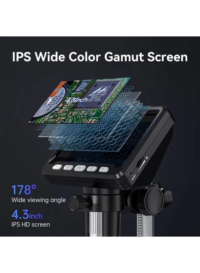 Black And White 4.3 Inch Digital Microscope 1000X Magnification 8 LED Lights For Electronics Hobbyists Science Students - Image 5