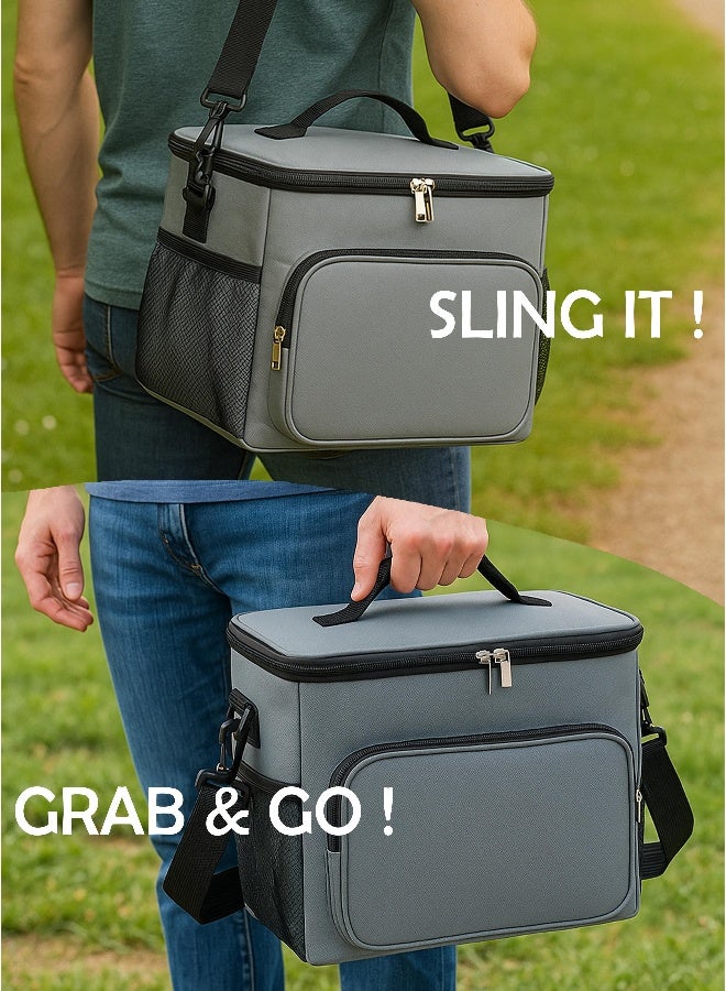 توشيونيكس حقيبة غداء معزولة بمقبض وحزام كتف – قماش أوكسفورد حراري – مقصورة رئيسية + جيب أمامي + 2 حامل جانبي شبكي – للمكتب، المدرسة، السفر – الحجم 26×15×25 سم – السعة التقريبية 9.5 لتر - Image 2