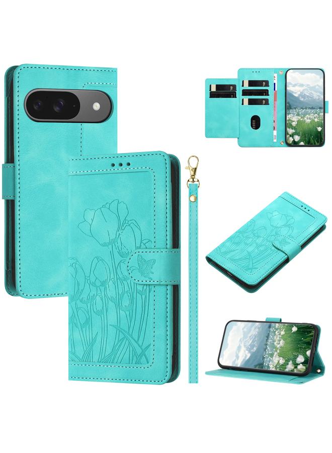 The Bros Phone Case For Google Pixel 9 / 9 Pro Tulips Embossed Leather Phone Phone Case with Lanyard - Image 1