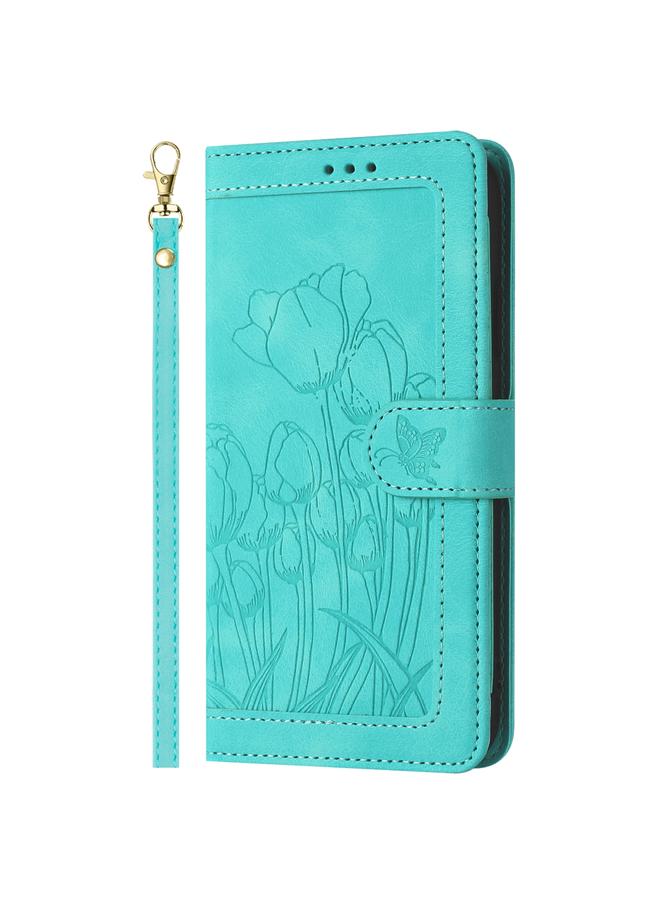 The Bros Phone Case For Google Pixel 9 / 9 Pro Tulips Embossed Leather Phone Phone Case with Lanyard - Image 2
