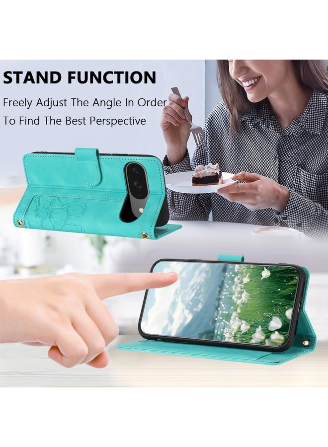 The Bros Phone Case For Google Pixel 9 / 9 Pro Tulips Embossed Leather Phone Phone Case with Lanyard - Image 5