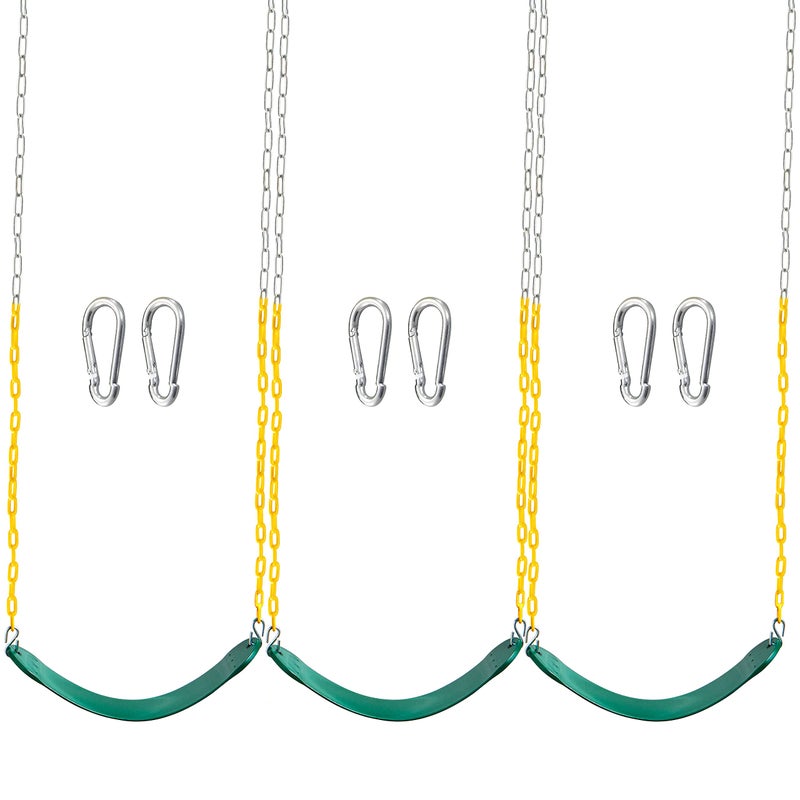 TURFEE 3 Pack Green Swing Seats Heavy Duty with 66" Chain, Swing Set Accessories Replacement with Snap Hooks for Kids Outdoor Play Playground, Trees, Backyard (Limit 300lb) - Image 1