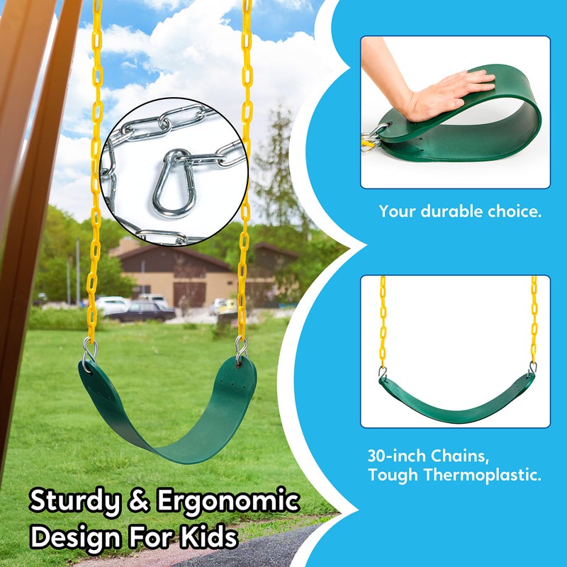 TURFEE 3 Pack Green Swing Seats Heavy Duty with 66" Chain, Swing Set Accessories Replacement with Snap Hooks for Kids Outdoor Play Playground, Trees, Backyard (Limit 300lb) - Image 3