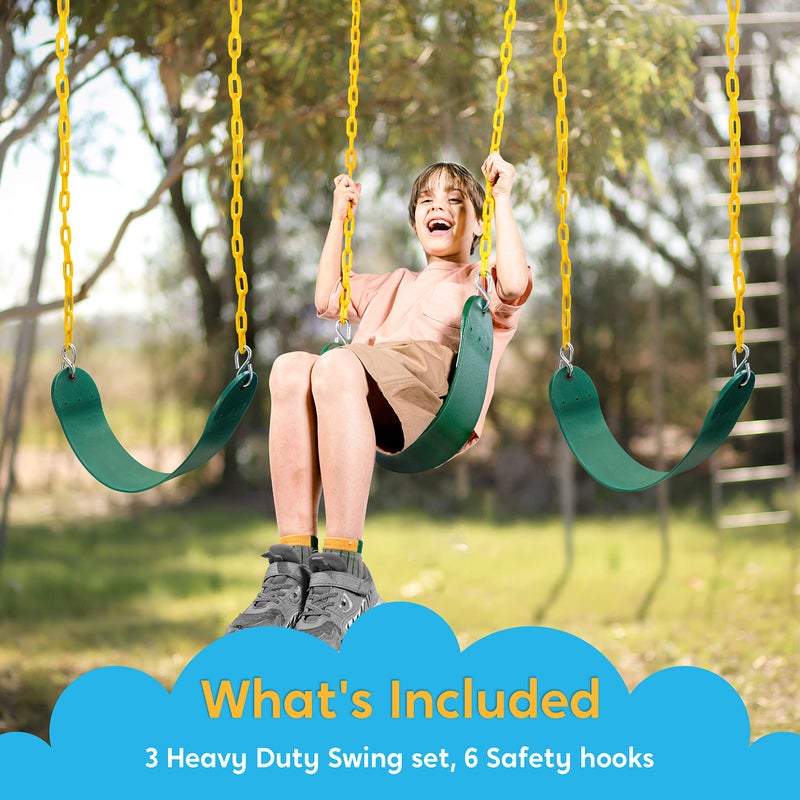 TURFEE 3 Pack Green Swing Seats Heavy Duty with 66" Chain, Swing Set Accessories Replacement with Snap Hooks for Kids Outdoor Play Playground, Trees, Backyard (Limit 300lb) - Image 5