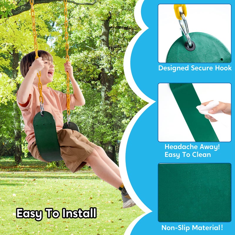 TURFEE 3 Pack Green Swing Seats Heavy Duty with 66" Chain, Swing Set Accessories Replacement with Snap Hooks for Kids Outdoor Play Playground, Trees, Backyard (Limit 300lb) - Image 4