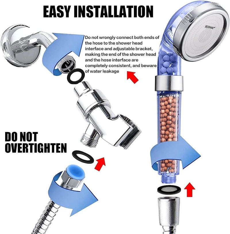 NOSAME ® Shower Head with Hose and Braket, Filter Filtration High Pressure Water Saving 3 Mode Function Spray Handheld Showerheads for Dry Skin & Hair - Image 2