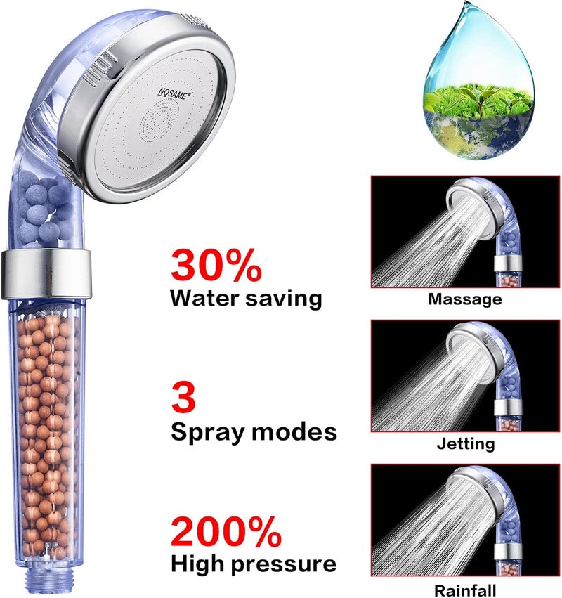 NOSAME ® Shower Head with Hose and Braket, Filter Filtration High Pressure Water Saving 3 Mode Function Spray Handheld Showerheads for Dry Skin & Hair - Image 3