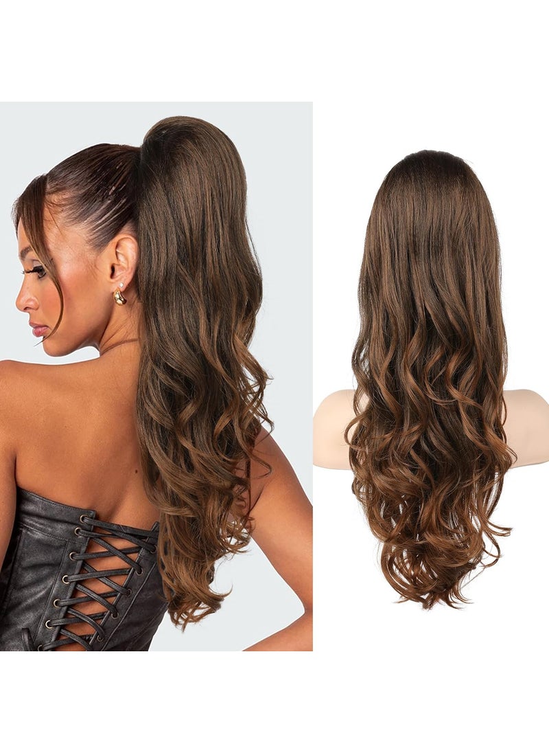 SEIKEA SEIKEA Ponytail Extension Protein Silk Hair 22 Long Wavy Curly Drawstring Ponytail Fluffy Lightweight Soft Touch Smooth Natural Clip in Hair Extensions Ponytail Synthetic Hairpiece Chestnut Brown 