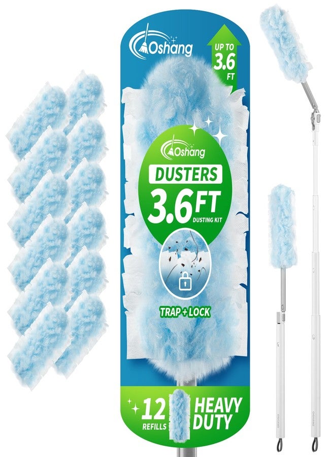 oshang Duster Heavy Duty 3.6 ft Extended Handle Dusting Kit - Multi-Surface Cleaning | Home, Office, Furniture, Ceiling Fan | Powerful Dust Removal | Feather Dusters (1 Duster + 12 Refills) - Image 1