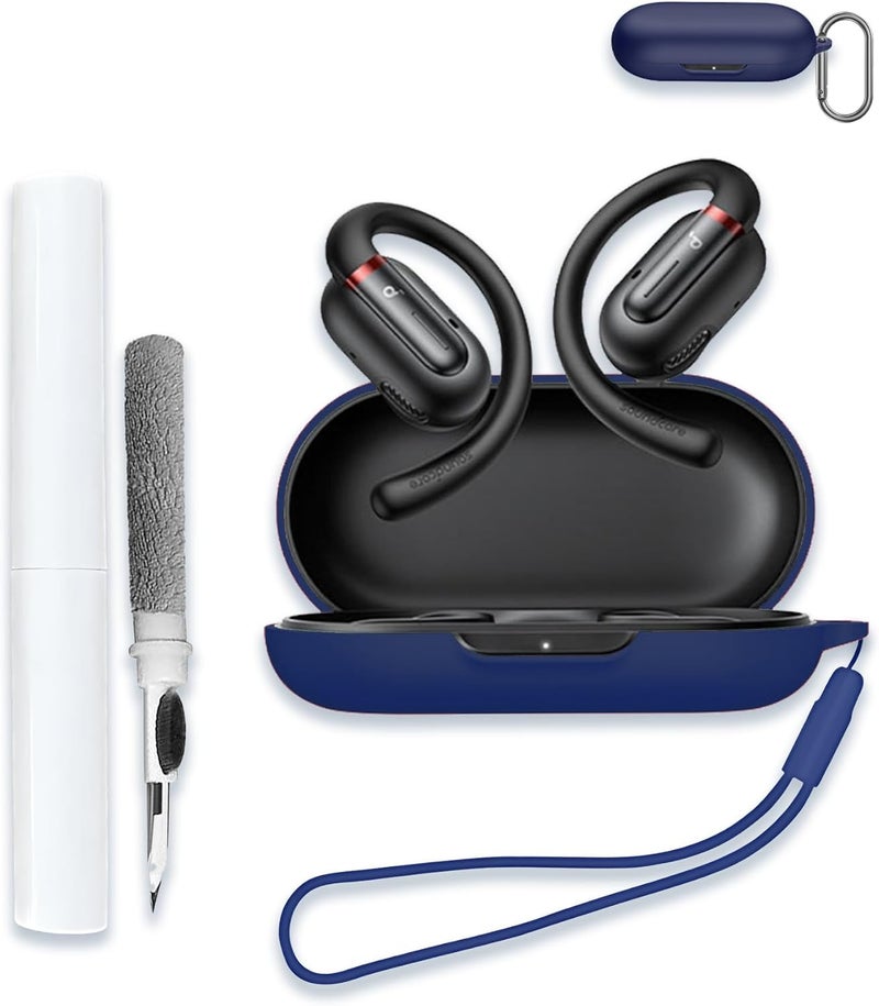 WUNIAK for Soundcore by Anker V30i Case Cover, Soft Silicone Protective Portable Scratch Shock Resistant Compatible with Anker Soundcore V30i Shell with Cleaner Kit & Carabiner & Lanyard，Blue. - Image 2