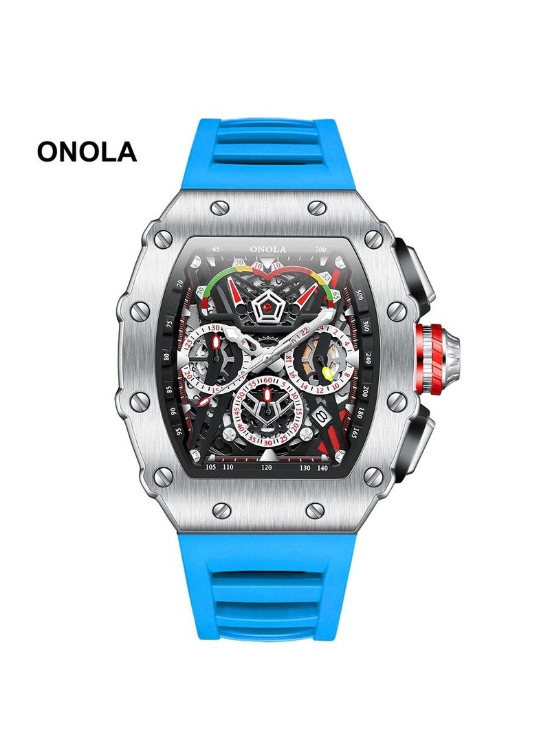 أونولا ساعة كوارتز رياضية أنيقة متعددة الوظائف للرجال، مقاومة للماء، بسوار سيليكون.
