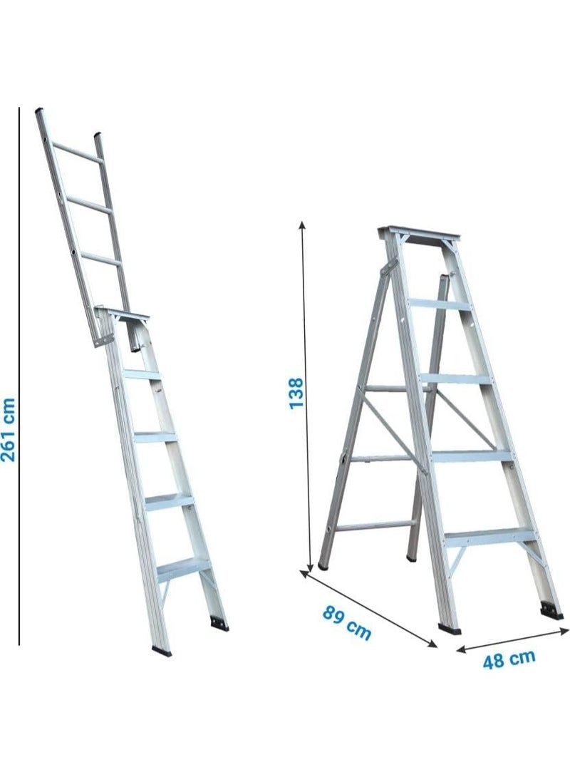 Zamil 5-Step Aluminum Home Ladder – Strong & Lightweight with Non-Slip Rubber Steps and Base – Safe, Foldable & Easy to Store – Elegant Silver Finish - Image 3
