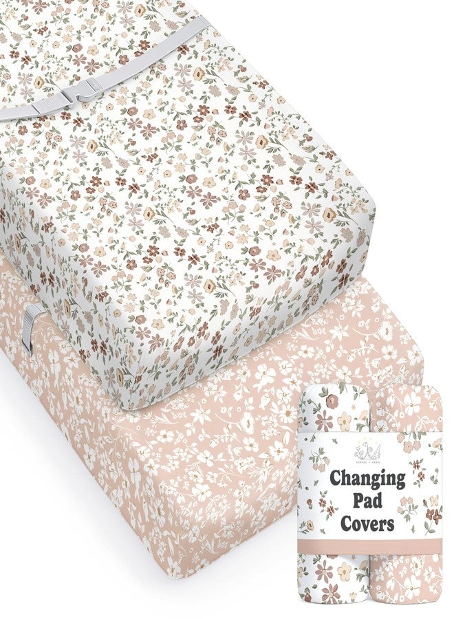 Sorrel + Fern Baby Changing Pad Cover 2-Pack for Girls (Fleurette) - Premium Fitted Sheets Baby Diaper Changing Table Cover - Buttery Soft Cotton Blend - Image 1