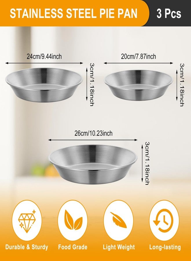 Tobeelec 3 Pcs Stainless Steel Pie Pan Set, Pizza Pan Deep Pie Dish Pie Plate Baking Tray Dishes for Pizza Baking Serving Oven Grill, 3 Sizes - Image 3