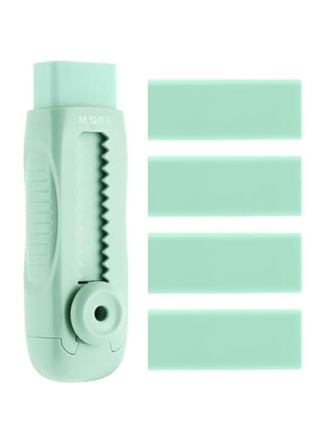Arabest Rubber Erasers Sliding Retractable Soft Large Pencil Eraser, Plastic Sleeve Refill for Students Kids Home Office (Green)  - Image 1