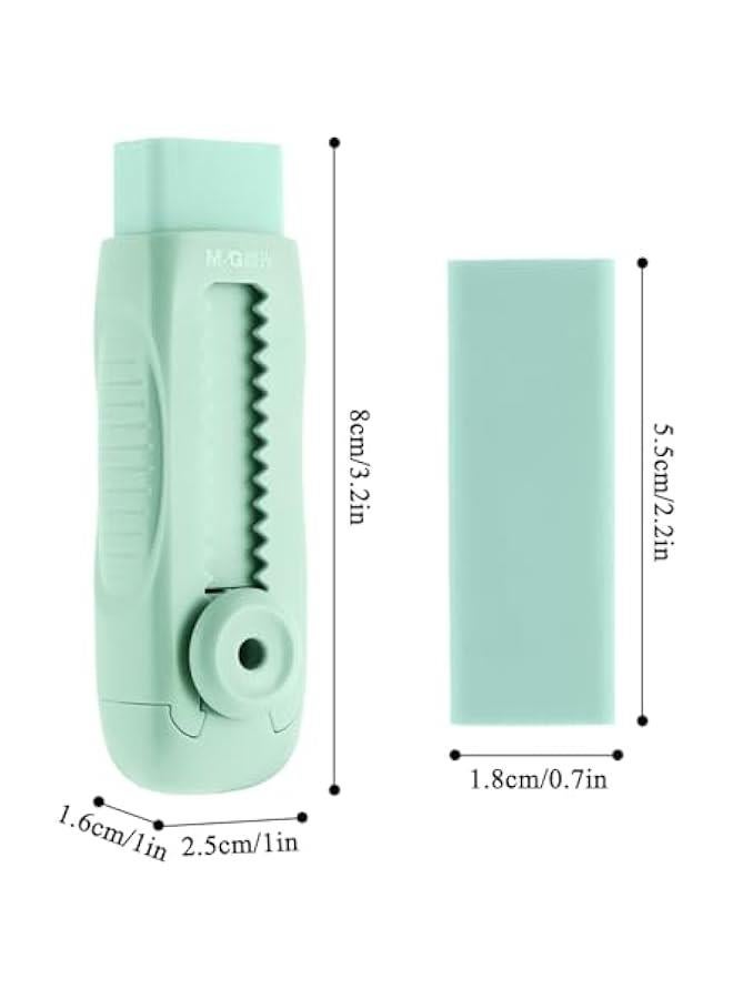 Arabest Rubber Erasers Sliding Retractable Soft Large Pencil Eraser, Plastic Sleeve Refill for Students Kids Home Office (Green)  - Image 2