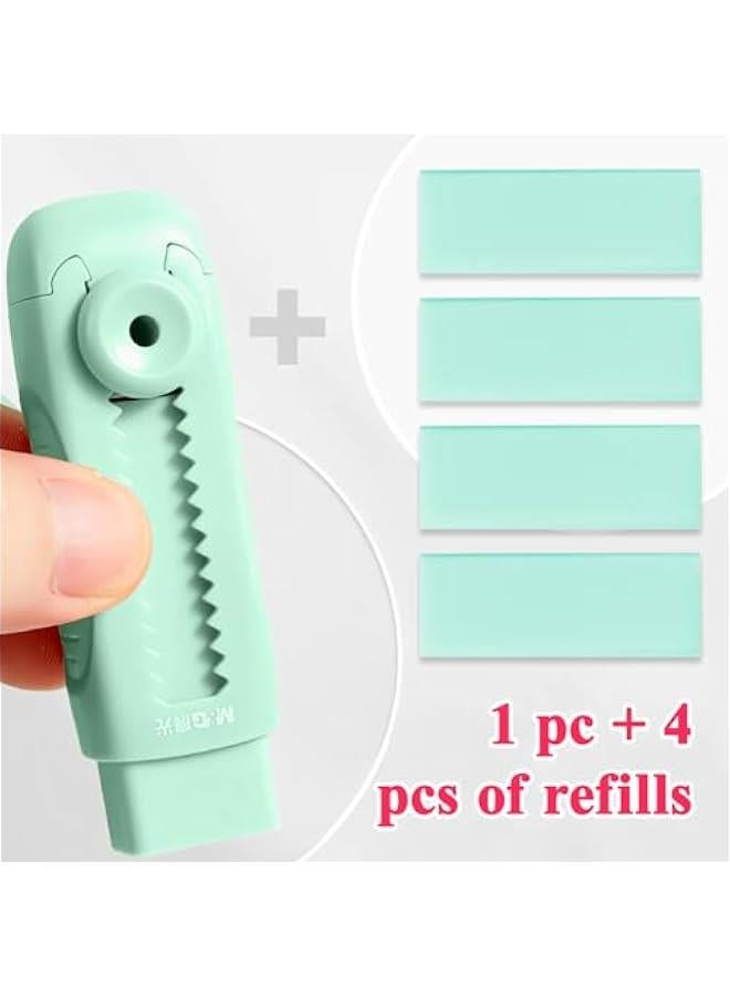 Arabest Rubber Erasers Sliding Retractable Soft Large Pencil Eraser, Plastic Sleeve Refill for Students Kids Home Office (Green)  - Image 3