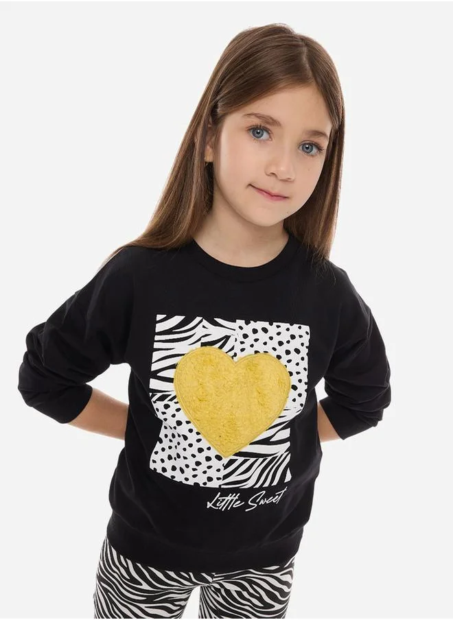 victor and jane Graphic Print Round Neck Sweatshirt & Animal Print Leggings Set by Styli
