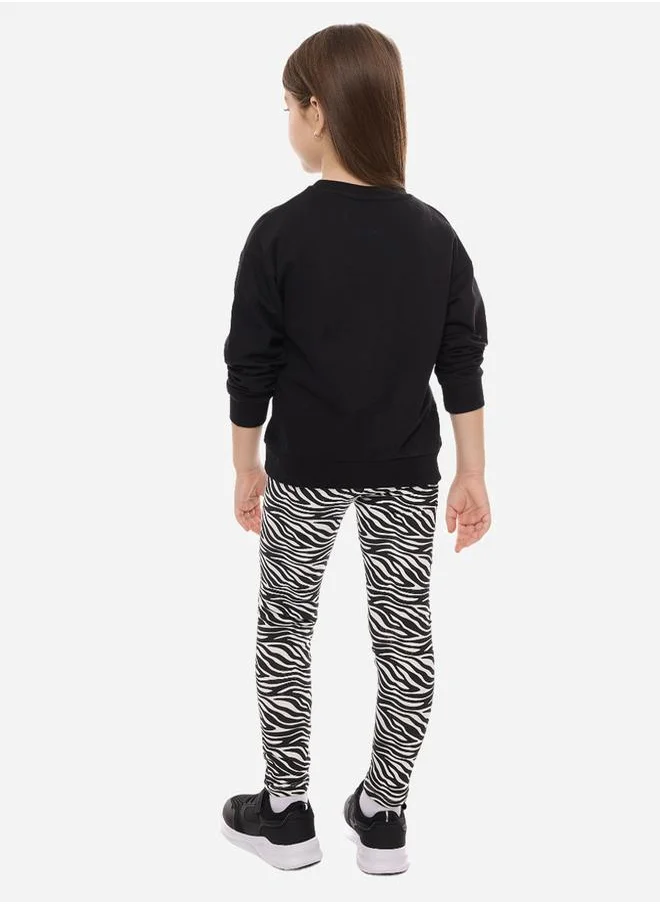 victor and jane Graphic Print Round Neck Sweatshirt & Animal Print Leggings Set by Styli