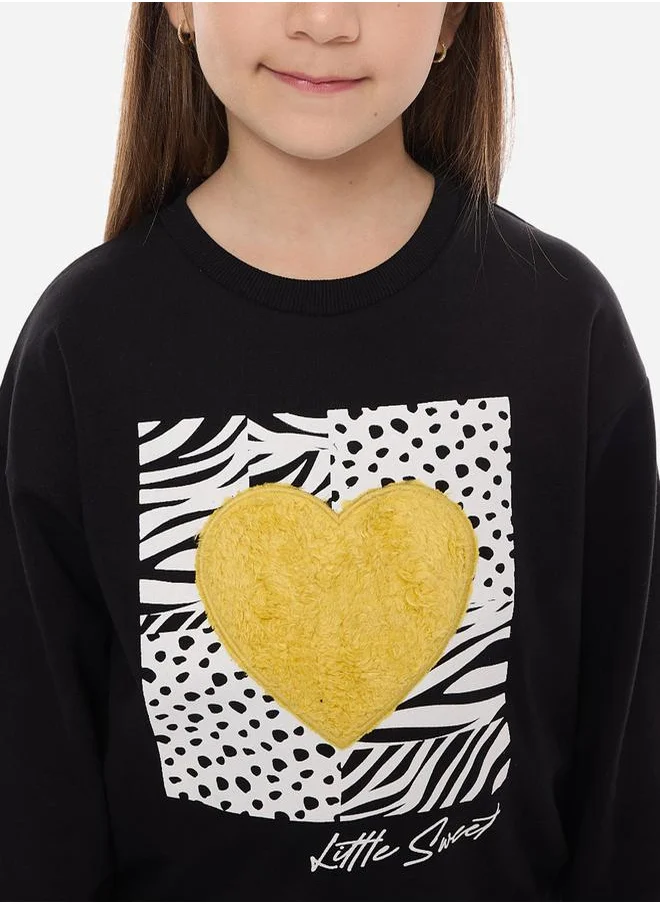 victor and jane Graphic Print Round Neck Sweatshirt & Animal Print Leggings Set by Styli